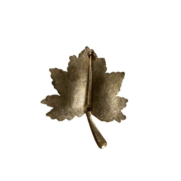 Vintage Sarah Coventry Gold Leaf Brooch With Faux Pearl Pin - Picture 5 of 5